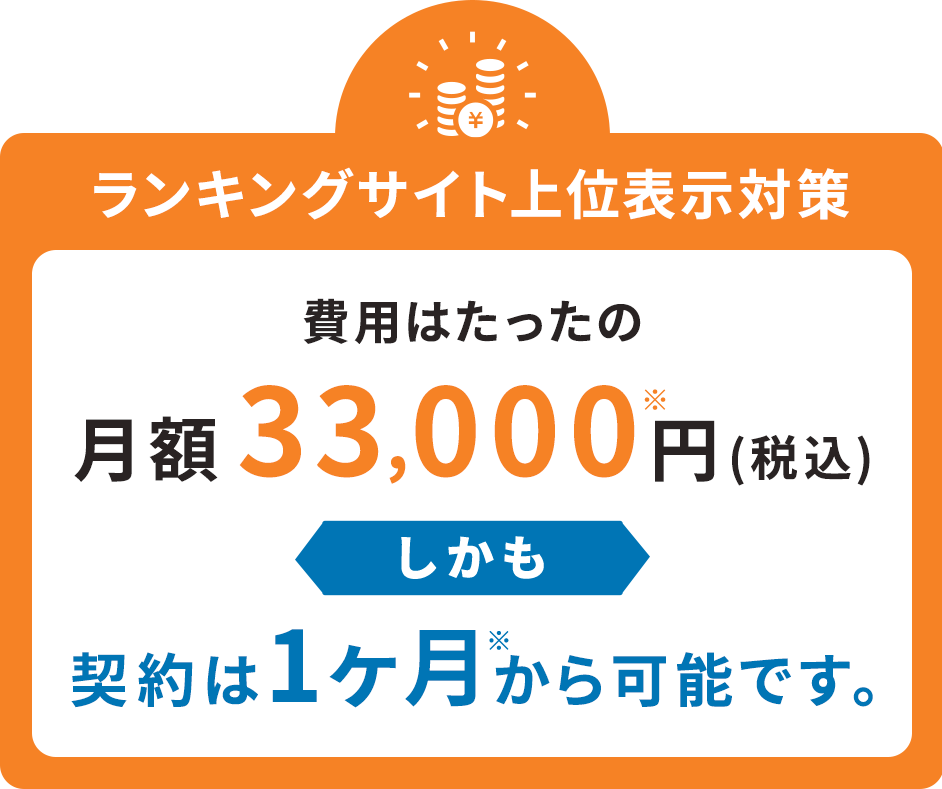 費用はたったの月額33,000円、しかも契約は1ヶ月から可能です